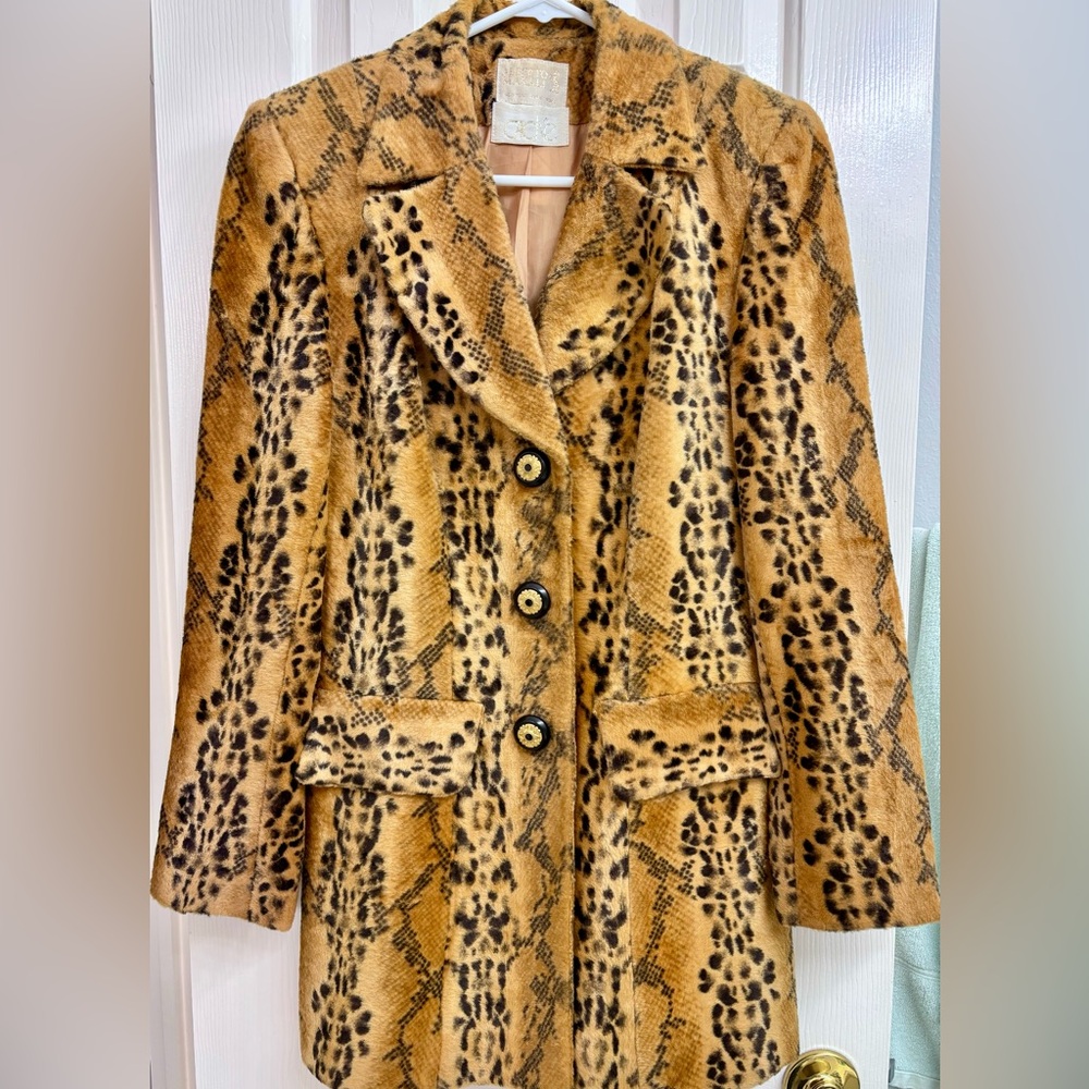 Alberto Makali x Caché Faux Fur Golden Leopard Print Vintage Blazer